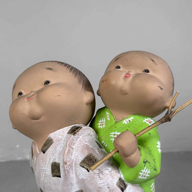 Vintage Hakata Figurine Playing Children in Ceramic & Clay, Japan, 1970s For Sale - Image 11 of 14