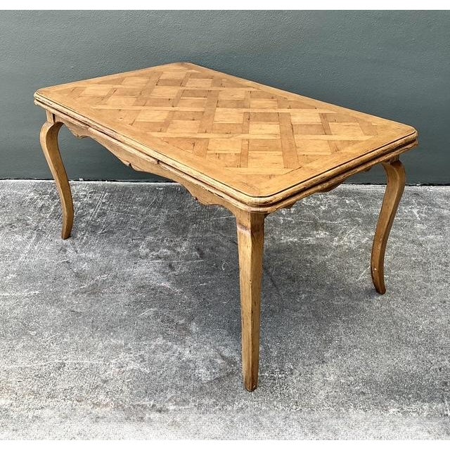 Tan Vintage Parquet Inlay Extendable Dining Table For Sale - Image 8 of 12