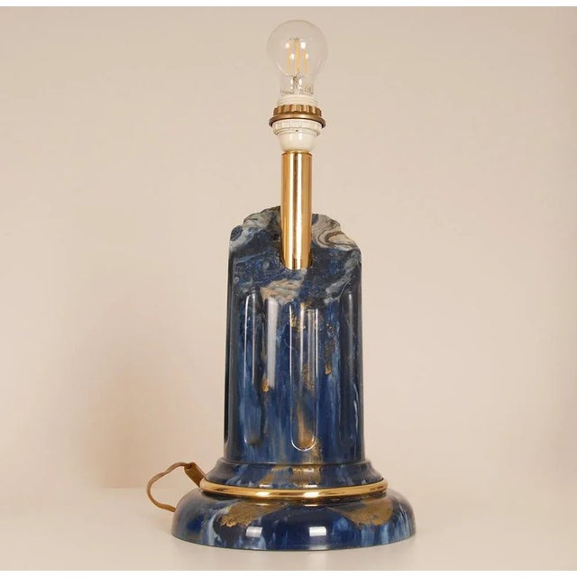 Metal Vintage Italian Table Lamps Lapis Lazuli Marble Blue Gold Column Lamps a Pair For Sale - Image 7 of 11