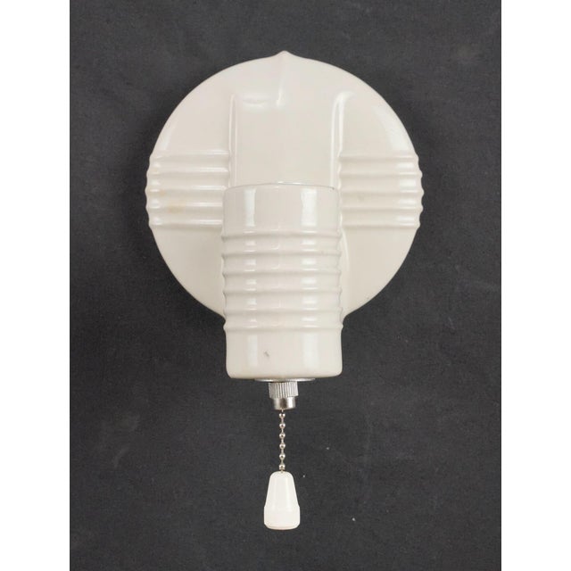 White Mid 20th Century Restored Art Deco White Ceramic Wall Sconces - a Pair For Sale - Image 8 of 9