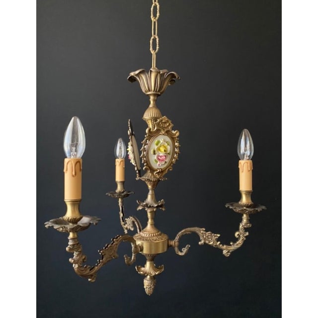Antique Chandelier with Ceramic Decorations, 1960s For Sale - Image 3 of 14