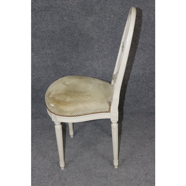 Maison Jansen 8 White Painted Suede French Louis XVI Style Balloon Chairs by Maison Jansen For Sale - Image 4 of 10