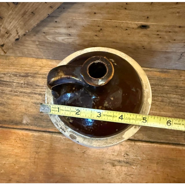 Brown Antique Ceramic Whiskey Moonshine Jug Crock Stoneware Two-Tone Brown For Sale - Image 8 of 8