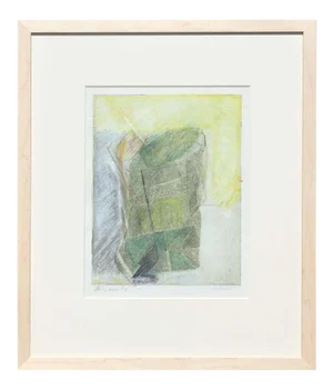 1984 Rita Blasser "Study - Paper Bag" Abstract Green and Neutral Toned Print, Framed