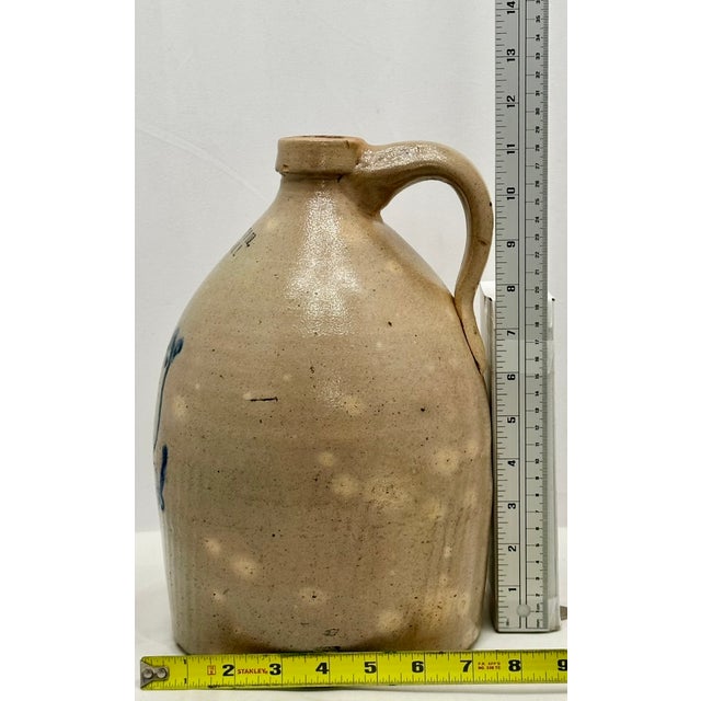 Hard 2 Find Small 1 Gallon Size Antique American Blue Bird Decorated Stoneware Jug by Haxton Ottman New York For Sale - Image 18 of 18