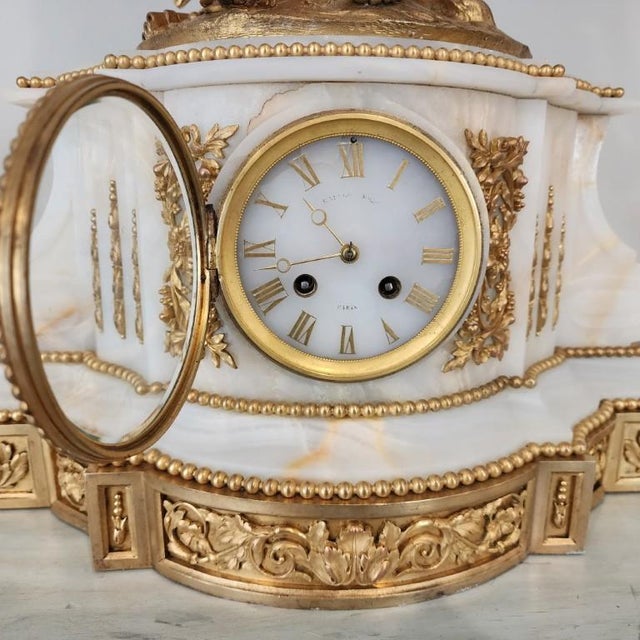 Mid 19th Century 19th Century French Raingo Frères Gilt Bronze & Onyx Clock Garniture - 3 Pieces For Sale - Image 5 of 15