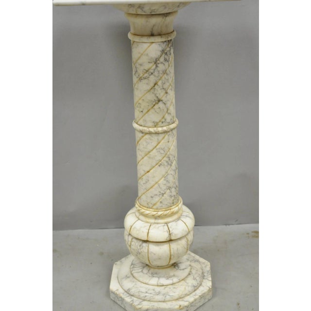 Mid 20th Century Vintage Italian Classical Carved Marble Column Form Square Top Pedestal Stand For Sale - Image 5 of 13