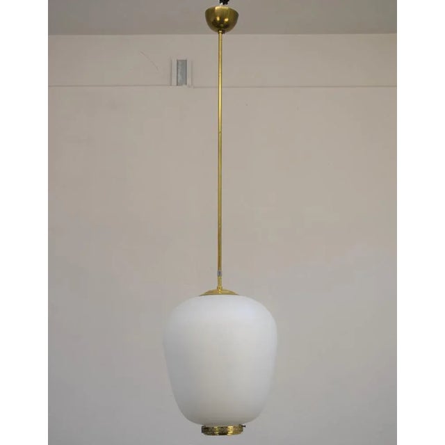 Suspension Lamp in Opaline Glass and Brass, Italy, 1950s For Sale - Image 12 of 12