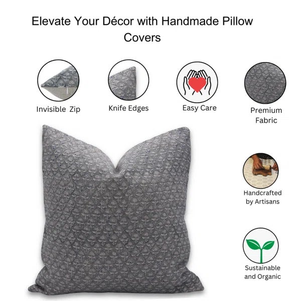Fabdivine Throw Pillow Cover With Block Print 24x24 Inch - Gul Mohar For Sale - Image 4 of 4