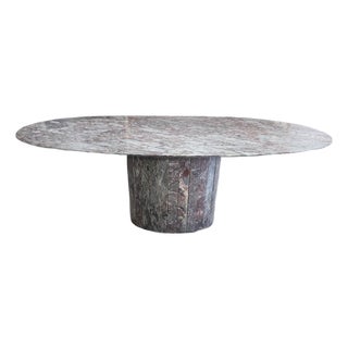 Mid 20th Century Exotic Marble Oval Italian Dining Table With Pedestal Base For Sale