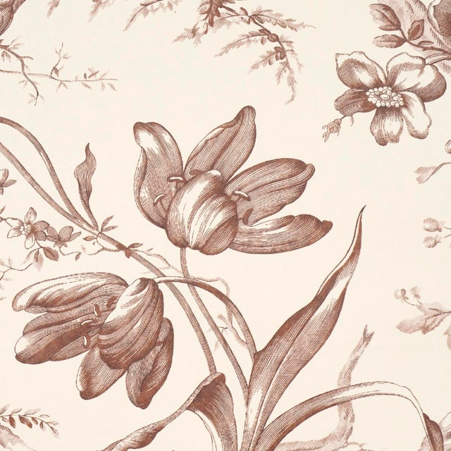 Contemporary Schumacher Toile De Fleurs Wallpaper In Fawn For Sale - Image 3 of 4