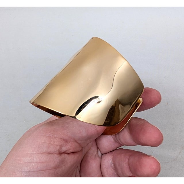 Metal Vintage 1977 Signed Napier Book Piece Goldtone Wavy Cuff Bracelet For Sale - Image 7 of 12