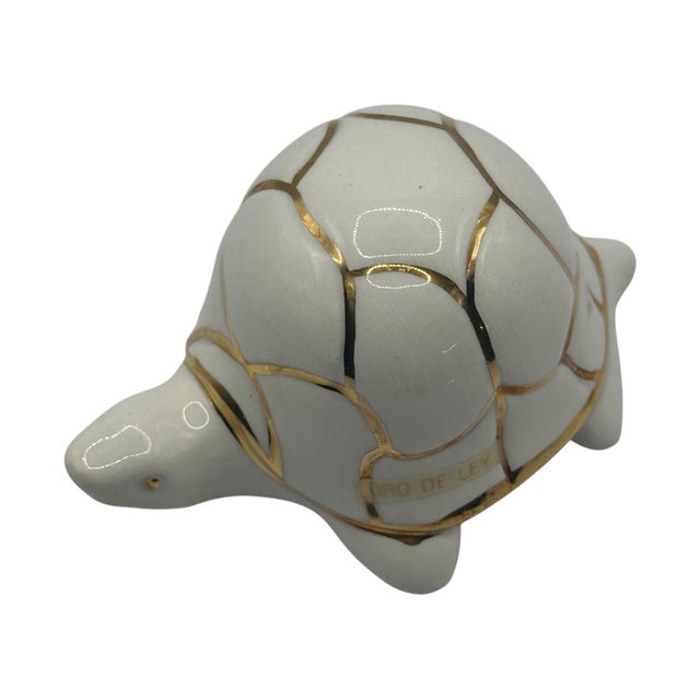 Ceramic Mid-Century Modern Ceramic Turtle Figurine - White With Gold Accent For Sale - Image 7 of 12