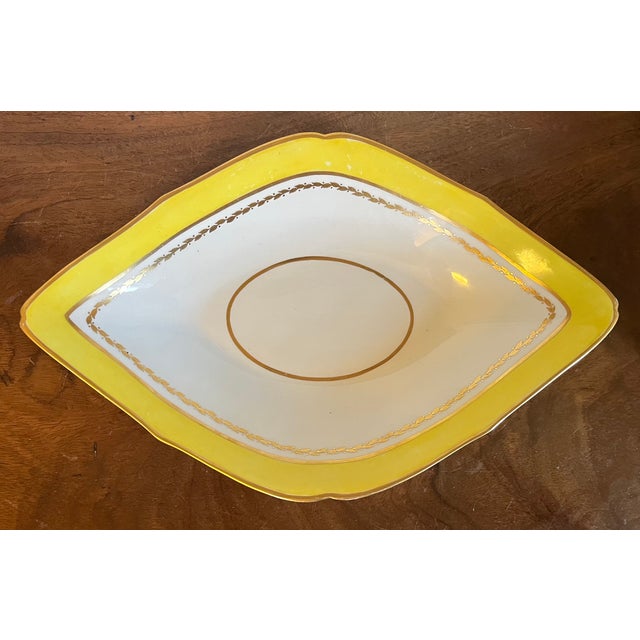 Yellow Large Antique Early 19th Century English George III Derby Porcelain Navette Shape Dishes With Yellow Border Circa 1800 - A Pair For Sale - Image 8 of 13