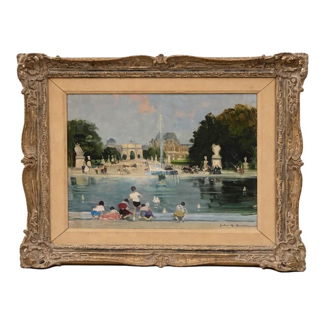 Oil on Canvas Luxembourg Gardens Fountain For Sale