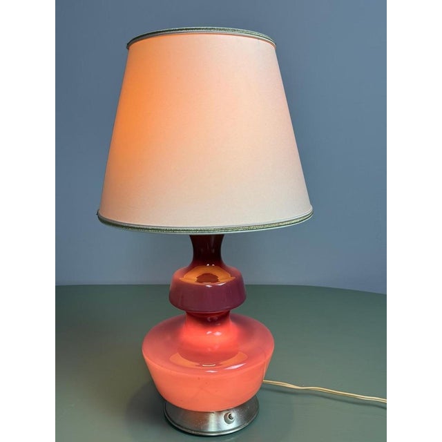 Mid-Century Purple Opaline Glass Table Lamp with Cream Lampshade from Glasfabriek De Rupel, Belgium, 1960s For Sale - Image 6 of 14