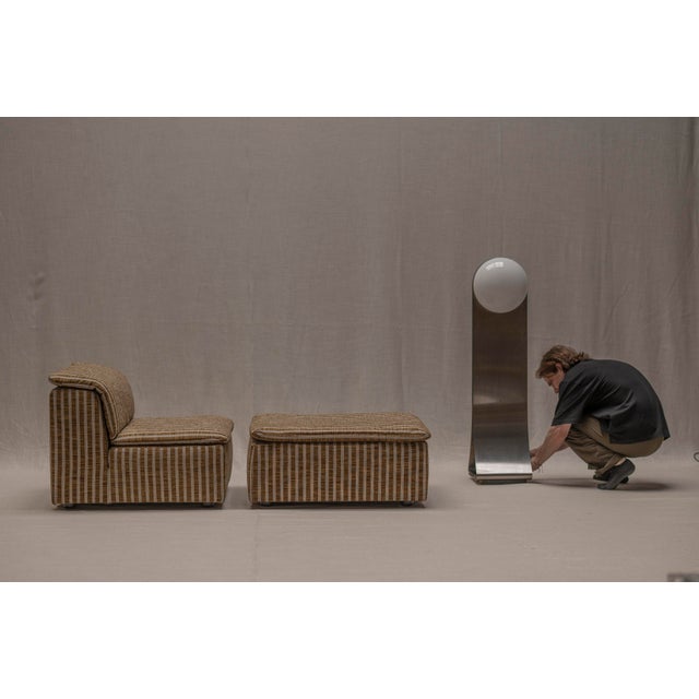 Textile Set of Striped Easy Chair and Ottoman, 1970s For Sale - Image 7 of 18