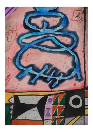 Blue Cloud, Pink Sky - Original Gouache on Paper by Martin Bradley - 1983 1983