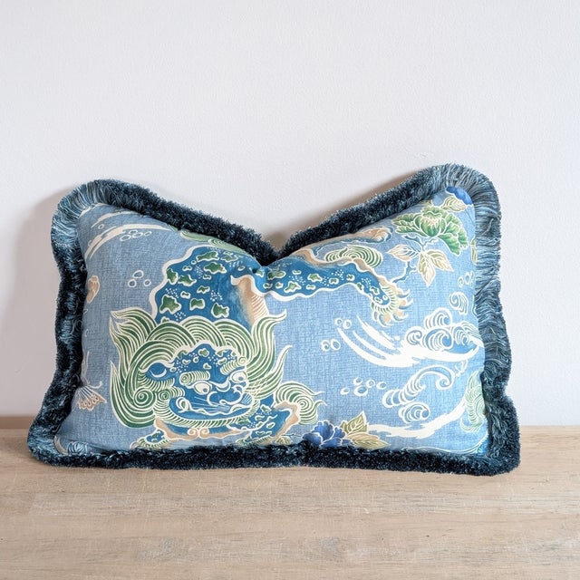 Brunschwig & Fils Shishi Dragon Lumbar Pillow With Brush Fringe - Single For Sale In Greensboro - Image 6 of 7