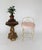 Vintage vanity stool with pale pink vinyl seat and and lacquered metal brass base. Made by George Koch Sons, Inc. Makers...
