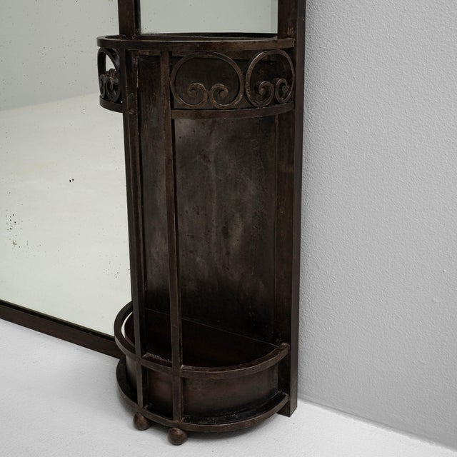 Black 1910s French Wrought Iron Mirror With Coat Rack & Stand For Sale - Image 8 of 18