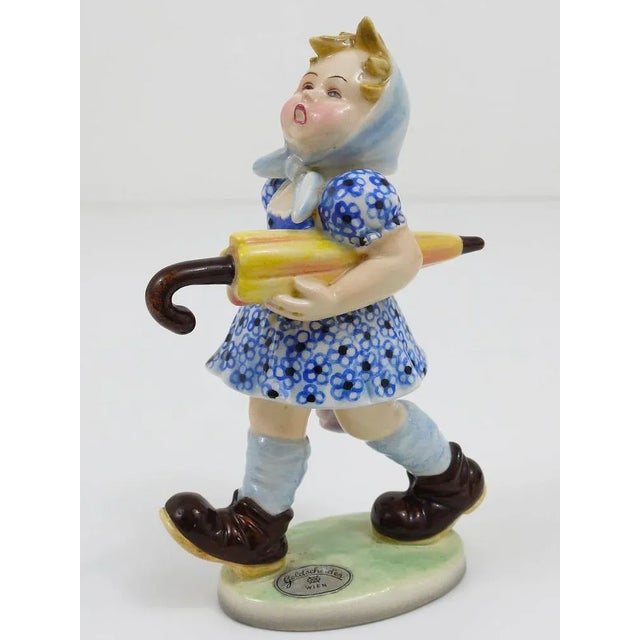 Austrian Figurine Girl with Umbrella by Goldscheider Vienna, 1930s For Sale - Image 6 of 11
