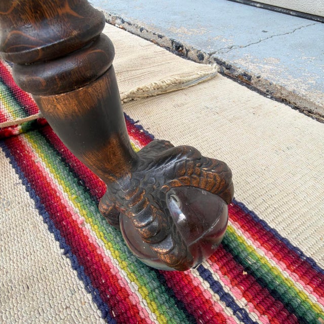 Antique Quartersawn Oak Round Tabouret Table With Glass Ball & Claw Feet For Sale - Image 9 of 18