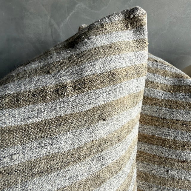 Mid-Century Modern Pair of Vintage Rug Pillow Cover With Stripes For Sale - Image 3 of 7