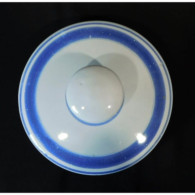 1970s Vintage Italian Blue & White Hand Painted Art Pottery Cannister Ginger Jar With Lid For Sale - Image 5 of 9