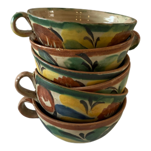Set of 6 Vintage Hand Painted Mexican Pottery Cups