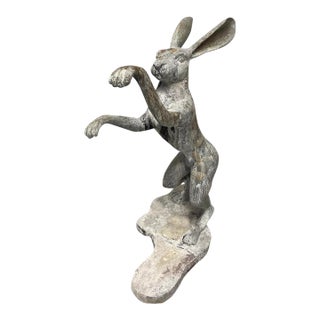 Vintage Boxing Garden Hare Cast Iron Statue For Sale