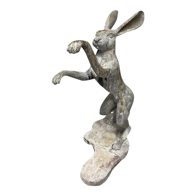 Vintage Boxing Garden Hare Cast Iron Statue For Sale