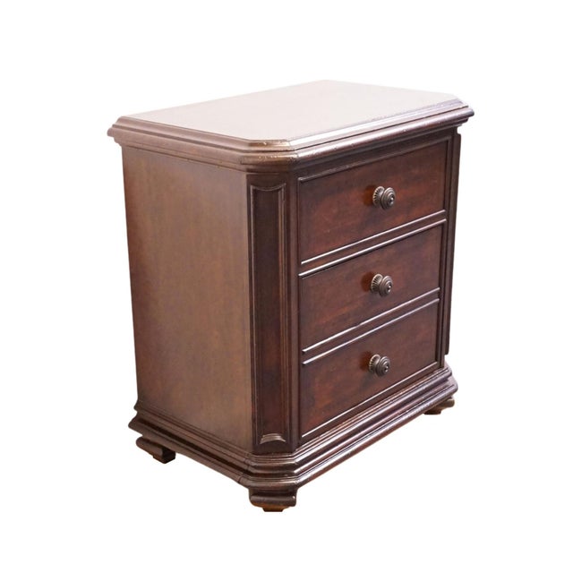 Stanley Furniture Stanley Furniture Walnut Contemporary Traditional 30" Three Drawer Nightstand 128-13-80 - Continental Barrel Finish For Sale - Image 4 of 15