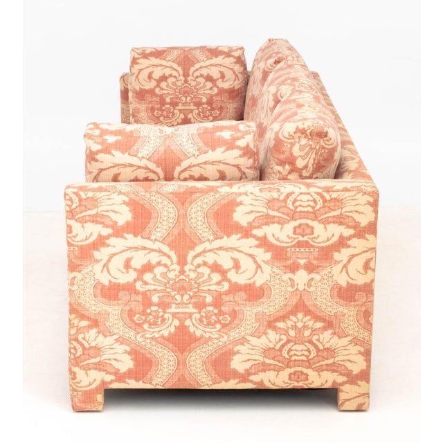 Textile Pink and White Linen Upholstered Three-Seat Sofa For Sale - Image 7 of 9
