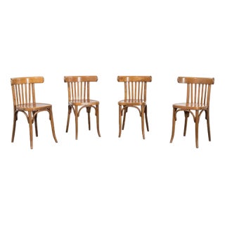 Vintage Honey Beech and Bentwood Dining Chairs, Set of 4 For Sale