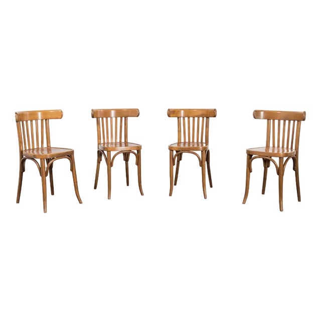 Vintage Honey Beech and Bentwood Dining Chairs, Set of 4 For Sale