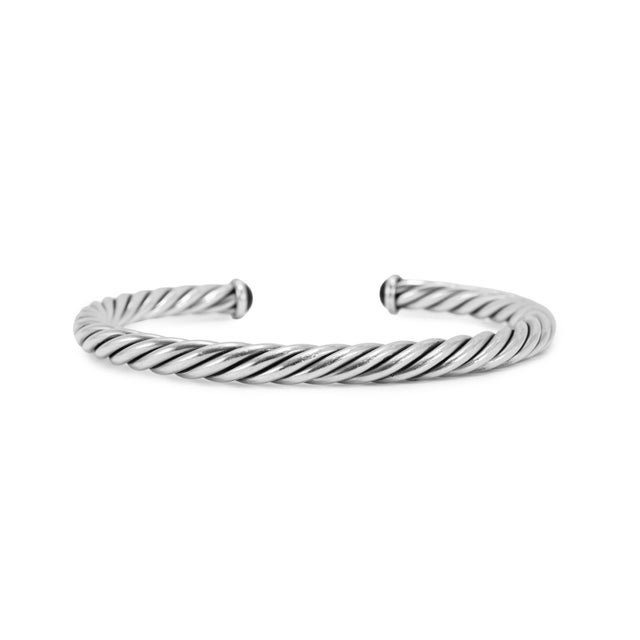 Early 21st Century Men’s David Yurman 14k Gold & 925 Silver 6mm Onyx Cable Cuff Bangle Bracelet For Sale - Image 5 of 8