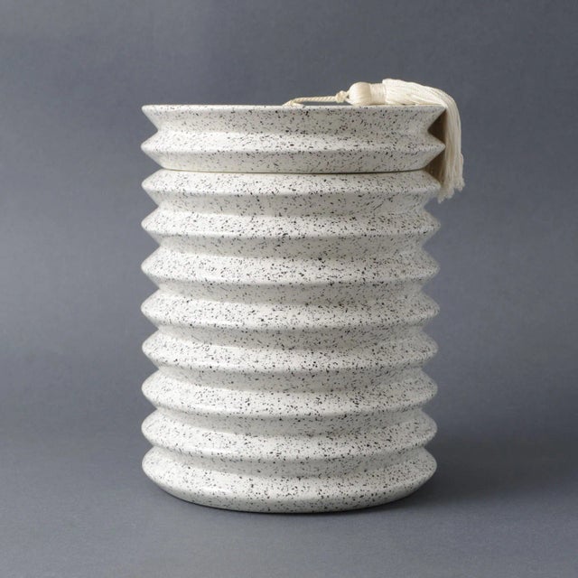 Postmodern, zig-zag shaped, ceramic container / jar. Made by Nove in 1980s in Italy. This piece has an attribution mark, I...
