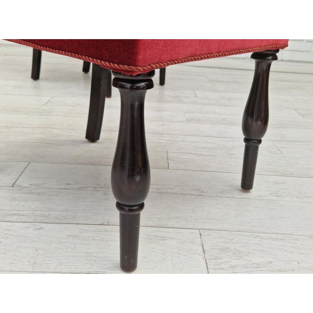 Danish Dinning Chairs in Oak Wood & Cherry-Red Velour, 1950s, Set of 4 For Sale - Image 9 of 18