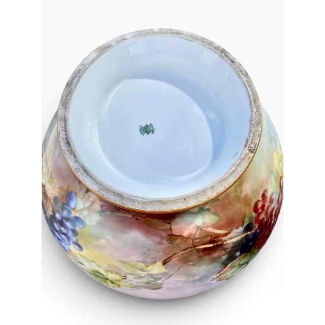 Antique Limoges Porcelain Punch Bowl, Hand-Painted Grapes, France For Sale - Image 11 of 17
