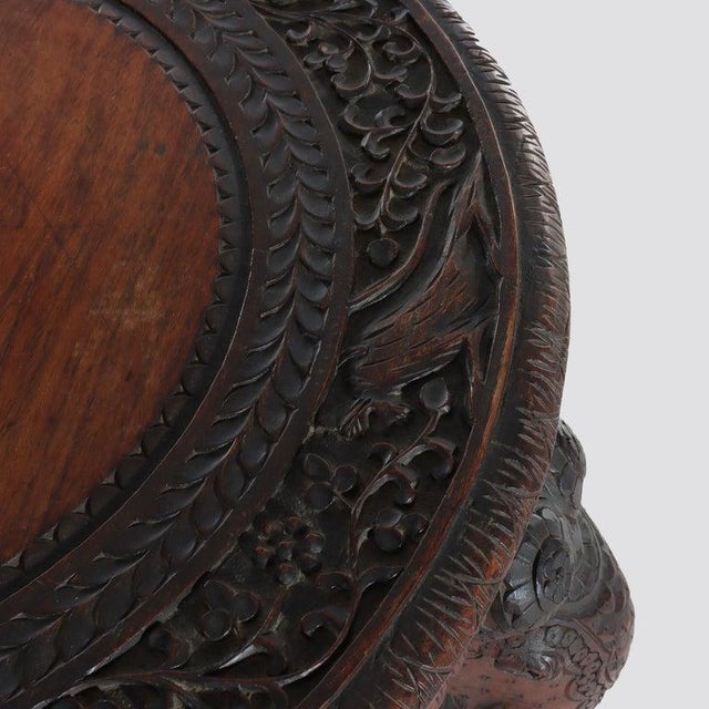 Brown Antique Anglo Indian Figural Carved Rosewood Side Table With Elephants & Figure For Sale - Image 8 of 11