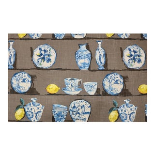 Vintage Linen Fabric Blue and White China - 54 x 180 For Sale