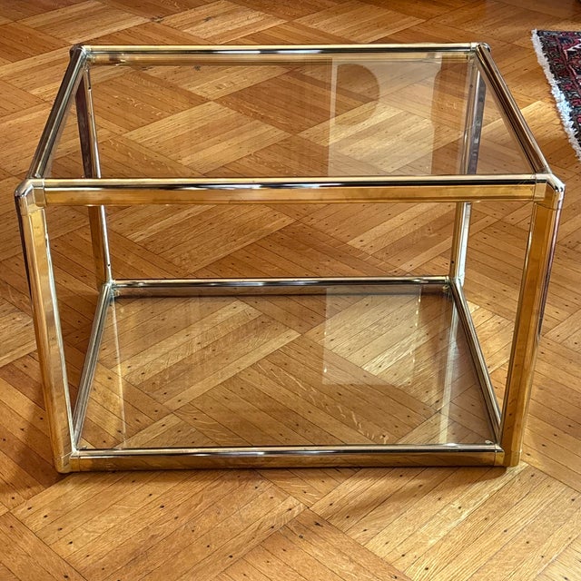 Mid-Century Modern Two-Tier Glass Top Brass Side Table For Sale - Image 10 of 18