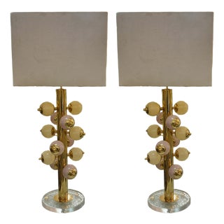 Lamps with Murano Glass Spheres, 1950s, Set of 2 For Sale