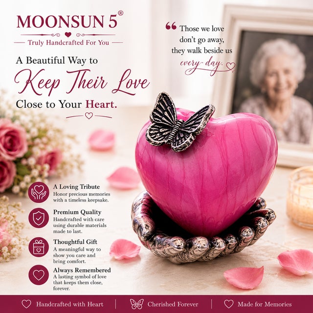 Pink Pink Butterfly Heart Cremation Urn With Hand Stand With Picture Frame With Silver Butterfly 7x9 Inches | Memorial Keepsake for Ashes, For Sale - Image 8 of 14
