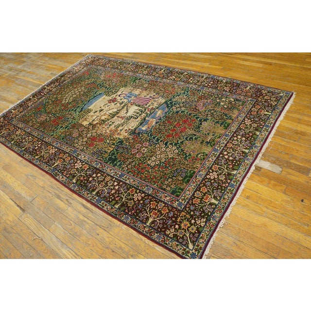 Early 20th Century Persian Kirman Carpet 4'10" x 7'9" - 147 x 236 ntique Kerman Small Scatter Size Wool Green Rug, Country...