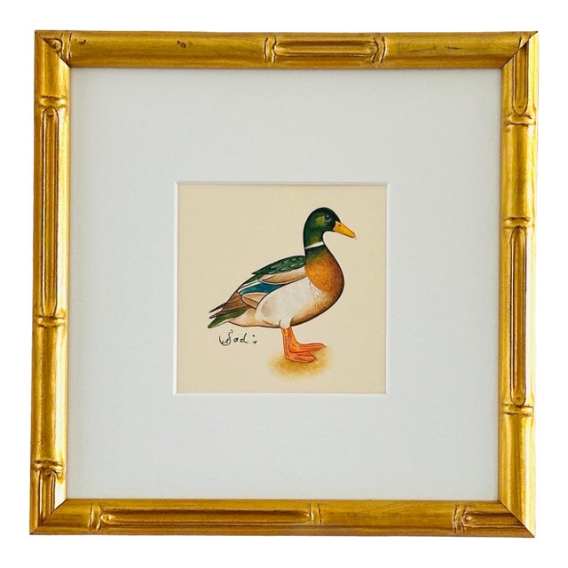 Original Hand-Painted Mallard Miniature Painting, Framed For Sale