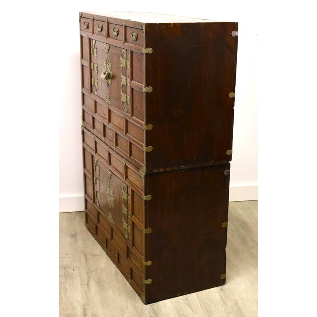 Contemporary Antique Korean Elmwood Stacking Chest With Brass Fittings, Late Joseon Dynasty, Circa 1890–1910 For Sale - Image 3 of 12