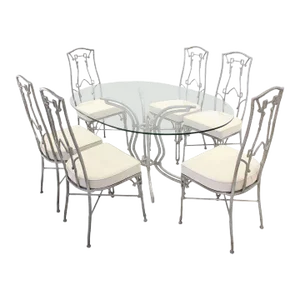 Six Chairs and Table Dining Set Cast Aluminum Faux Bamboo