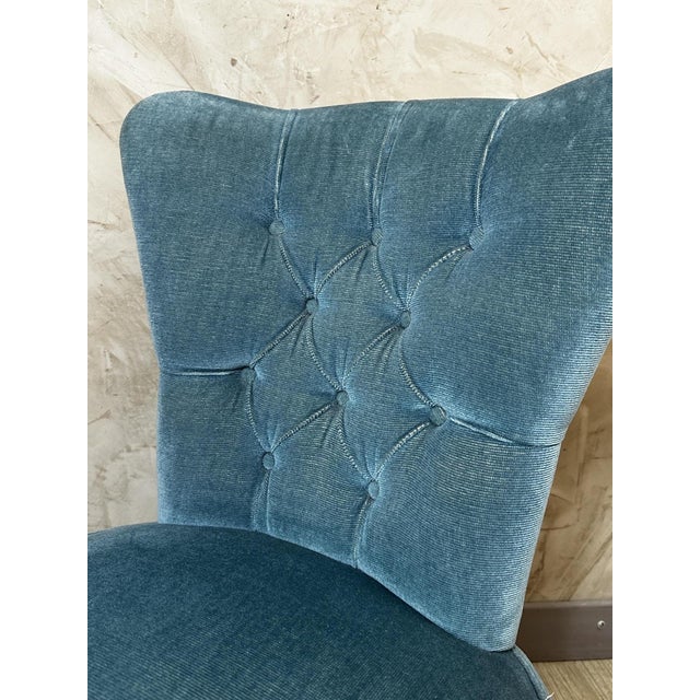 Blue Velvet Lounge Chair, 1950s For Sale - Image 8 of 12